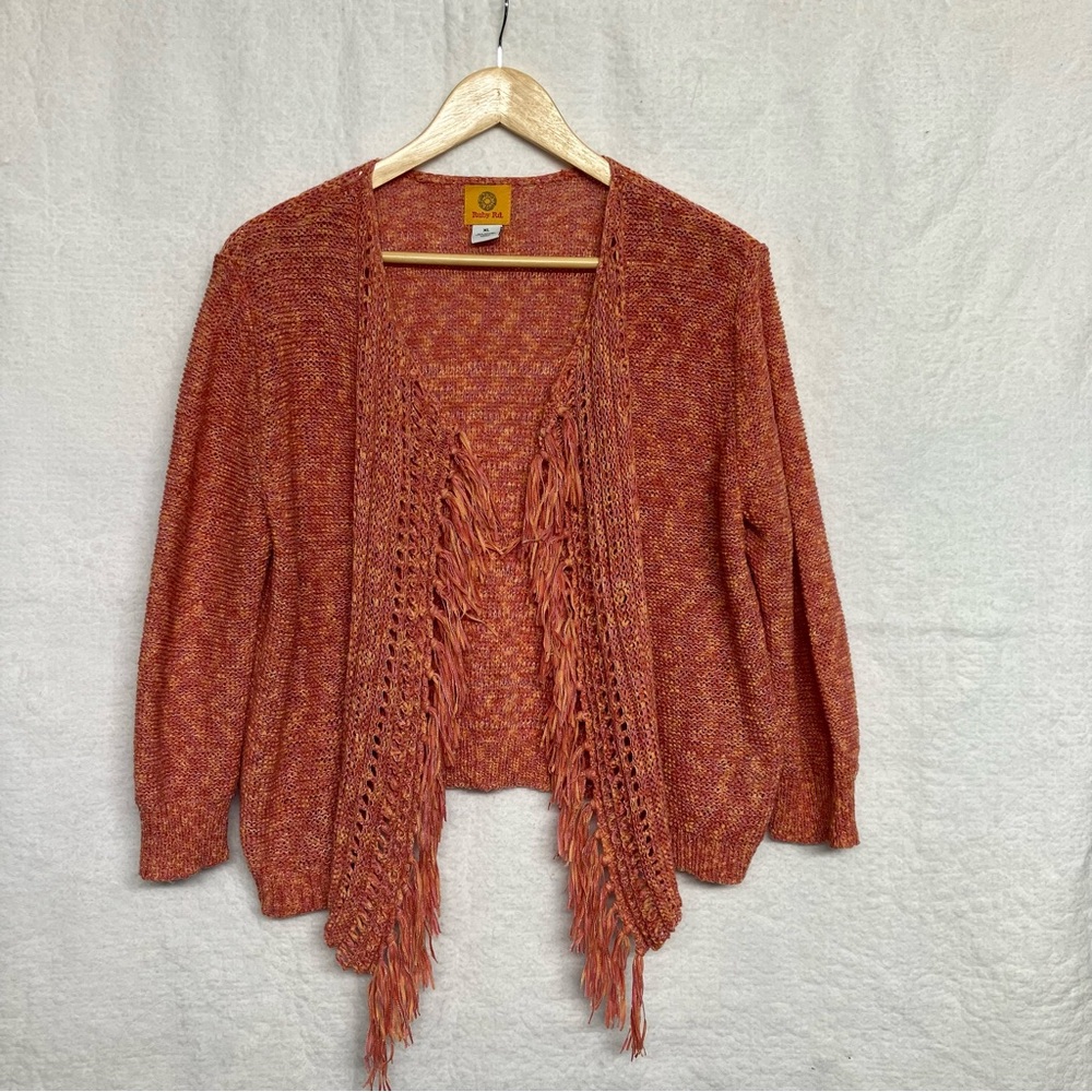 Ruby Rd. Rust Fringe Open Front Boho Cardigan Swe… - image 1
